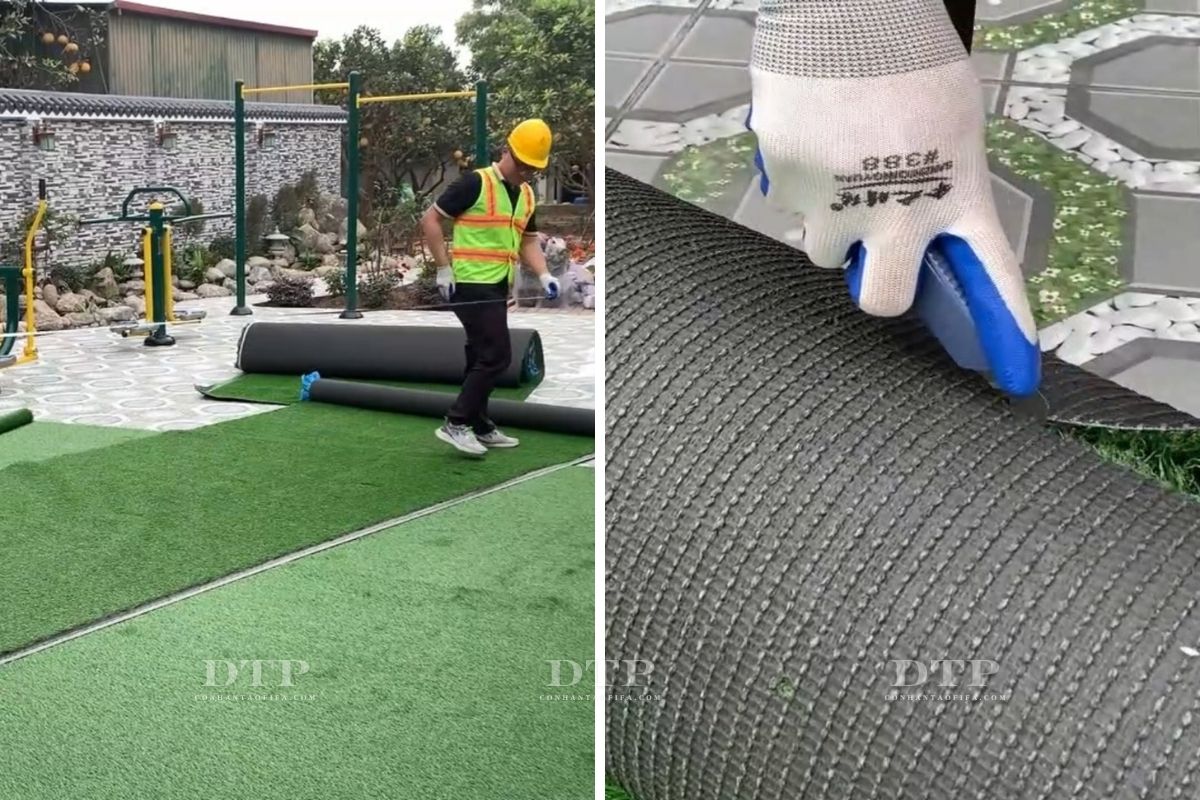 Đo và cắt sơ bộ thảm cỏ nhân tạo